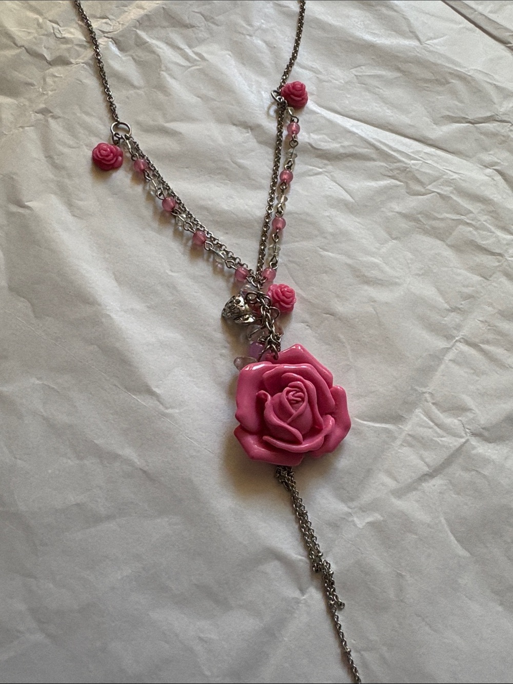 Pink Rose Pendant Necklace